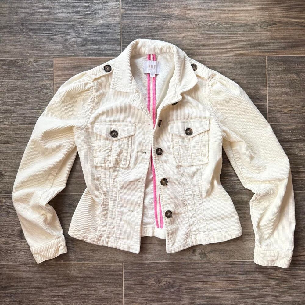 Y2K KUT FROM THE KLOTH CORDUROY CREAM JACKET 90s Whimsygoth Coastal Grandma XS